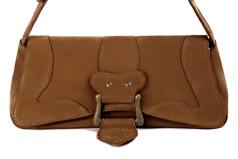 Dress small handbag in caramel brown leather - Profile view